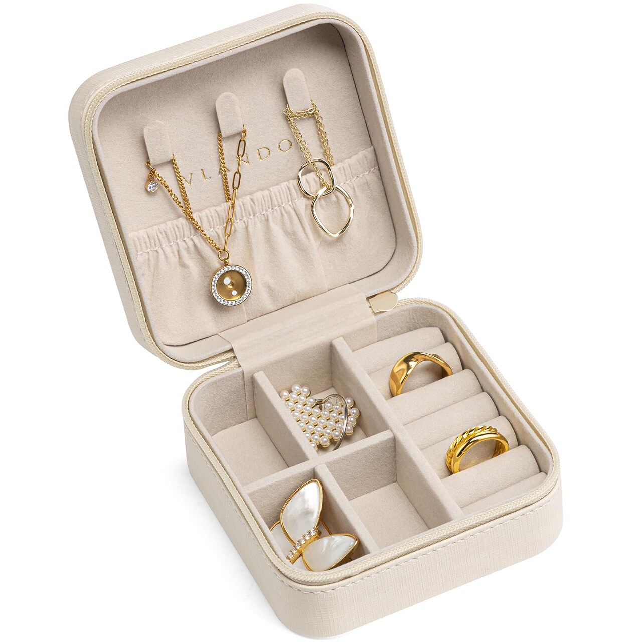 Wedding Bridesmaid Gifts - Valentines Day Gifts for Her - Small Jewelry Travel Organizer, Travel Jewelry Case for Ring, Earring, Necklace, Bracelet - Milky White